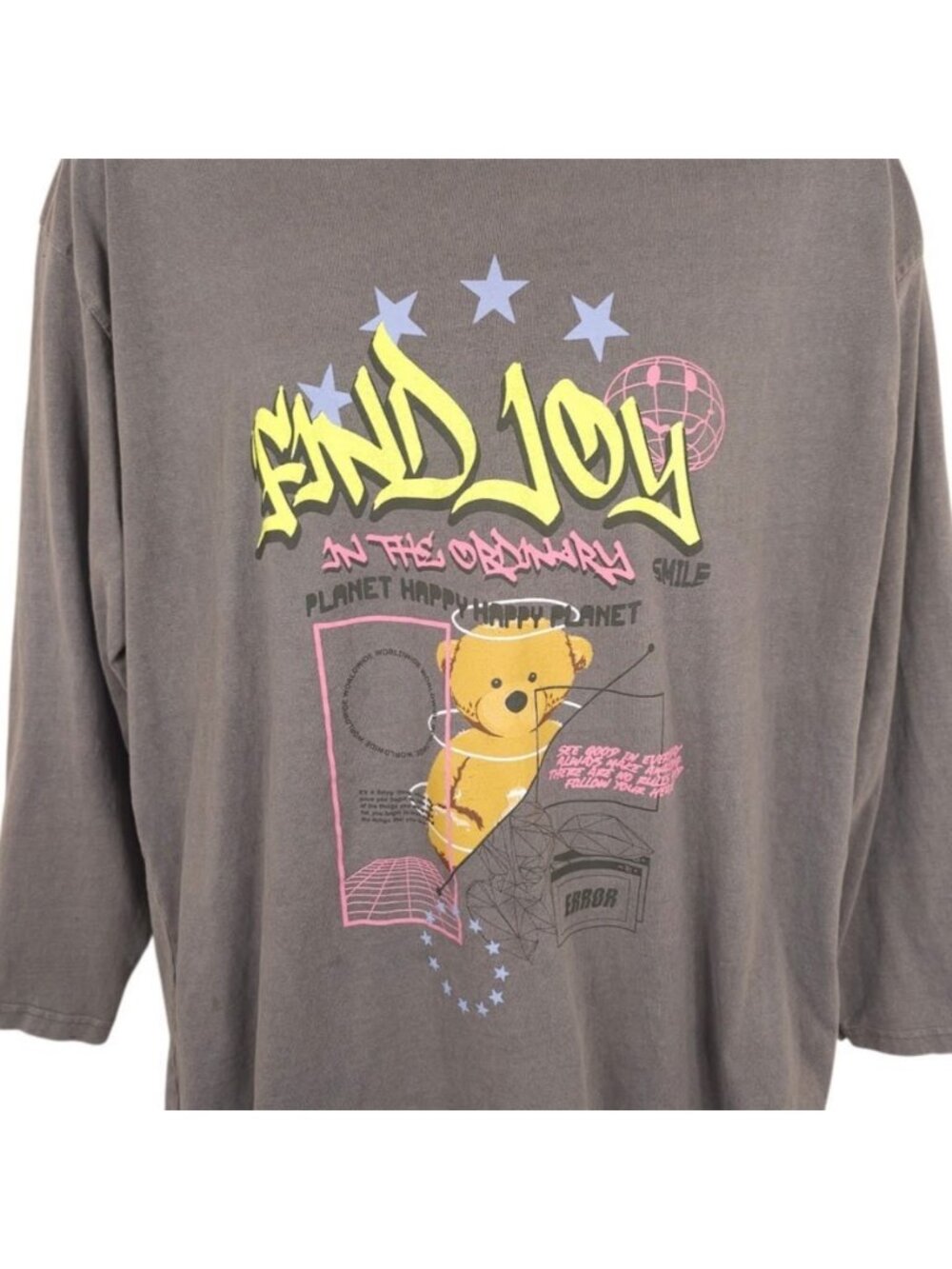 Find Joy In The Ordinary T Shirt Mens Size Large Gray Teddy Bear OVERSIZED Fit